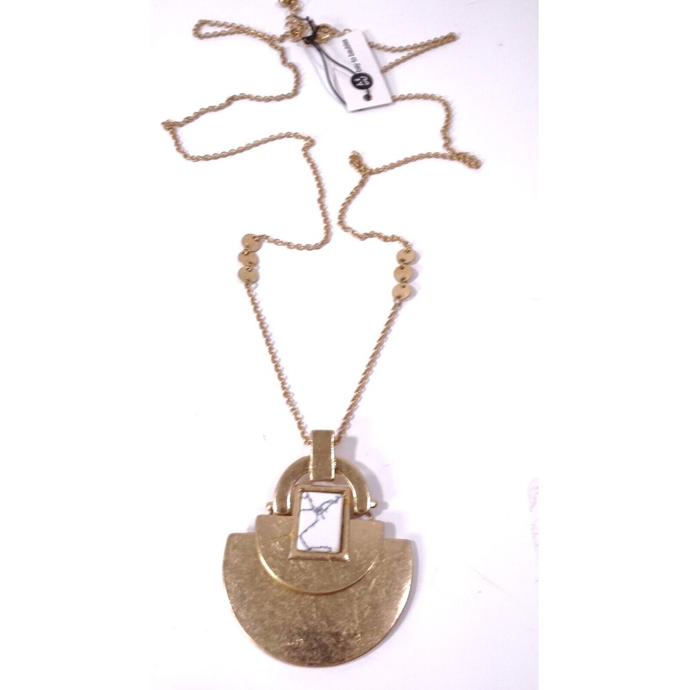 bay to baubles Women's Brushed Gold Half Moon Howlite Pendant NECKLACE NWT 68